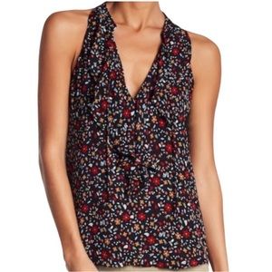 A.L.C Silk Tie Neck Floral Ruffle Tank Top